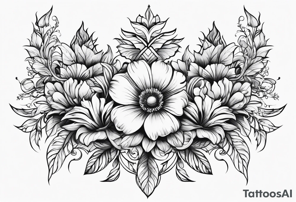 ornaments of flowers tattoo idea