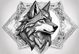 Legend of zelda link wolf in profile, in the center of his forhead is a diamond shape with a dot in the middle tattoo idea