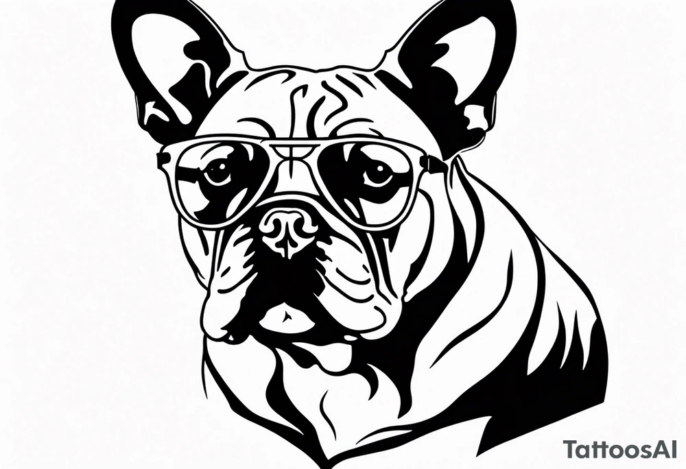 silhouette of french bull dog with glasses tattoo idea