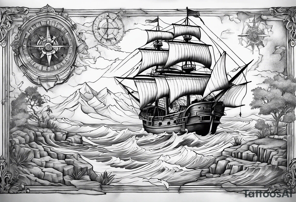 Tattoo that is for chest in is treasure map.(NO SHIPS) tattoo idea