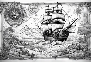 Tattoo that is for chest in is treasure map.(NO SHIPS) tattoo idea