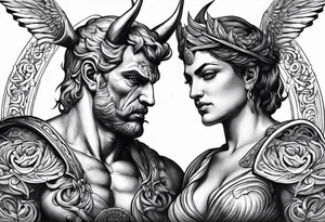 Greek devil and green angel tattoo idea