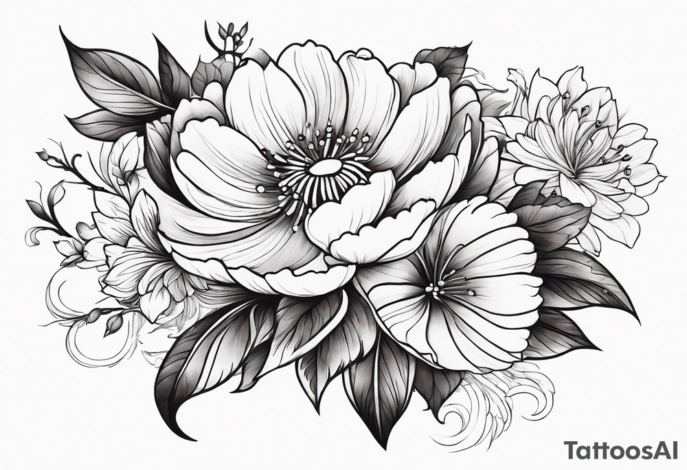 Flower bouquet side view tattoo idea