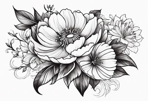 Flower bouquet side view tattoo idea