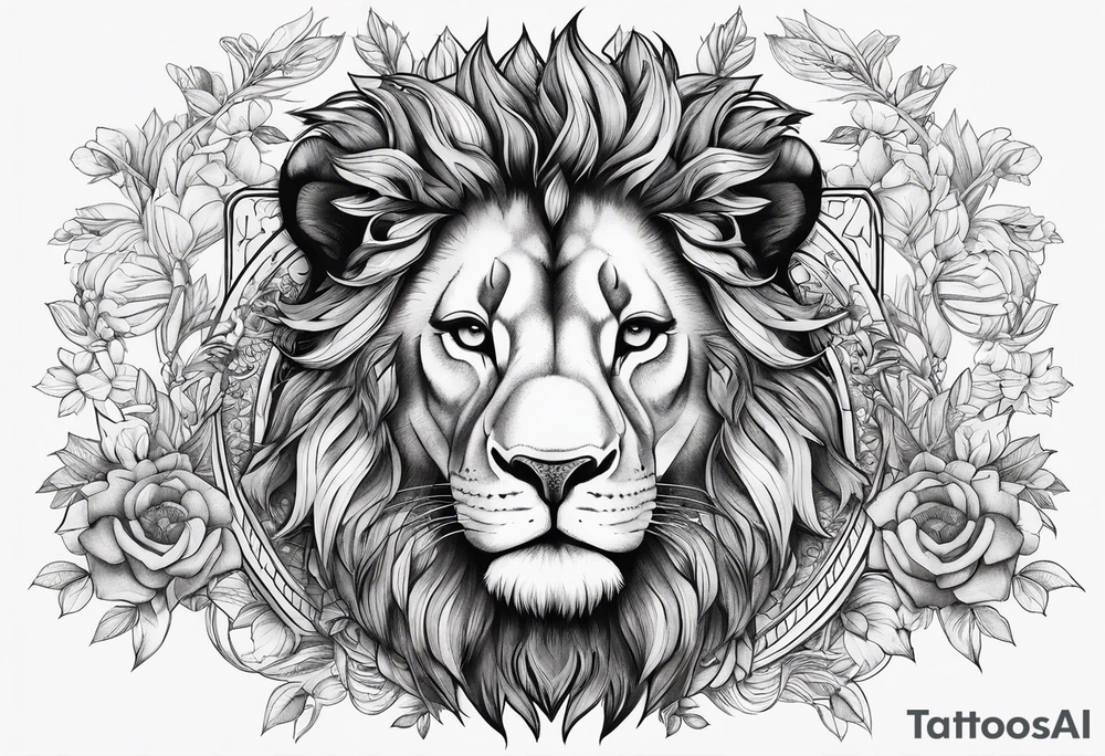 Lion head with Psalm 138:7 written out under it on a half sleeve. tattoo idea