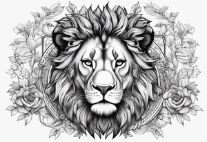 Lion head with Psalm 138:7 written out under it on a half sleeve. tattoo idea