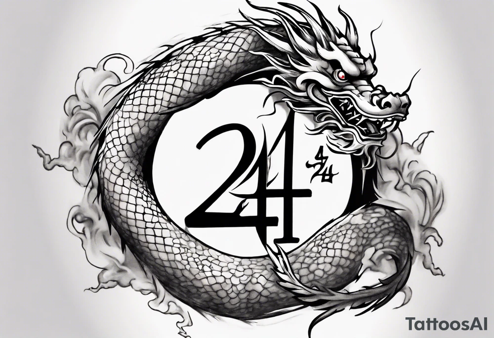 Number 24 with a Chinese dragon around it tattoo idea