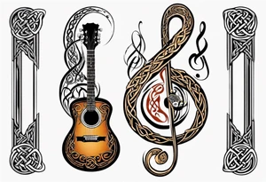celtic  design with a treble clef and a guitar fused together tattoo idea