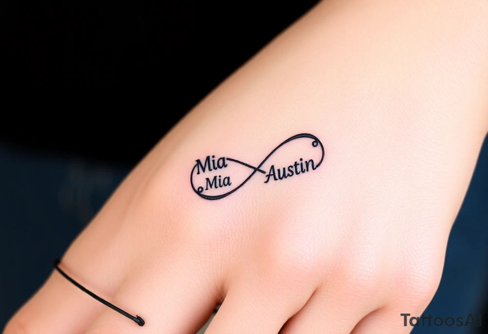 Infinity symbol with the name's Mia and Austin tattoo idea