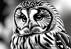 Barred owl with a single rose tattoo idea