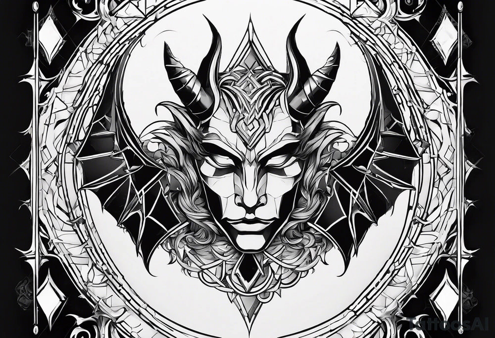 I want a very minimal representation of god and the devil in symbol form. Two sides of my personality and to remind me to be good. I don't want actual pictures of the devil just symbols tattoo idea