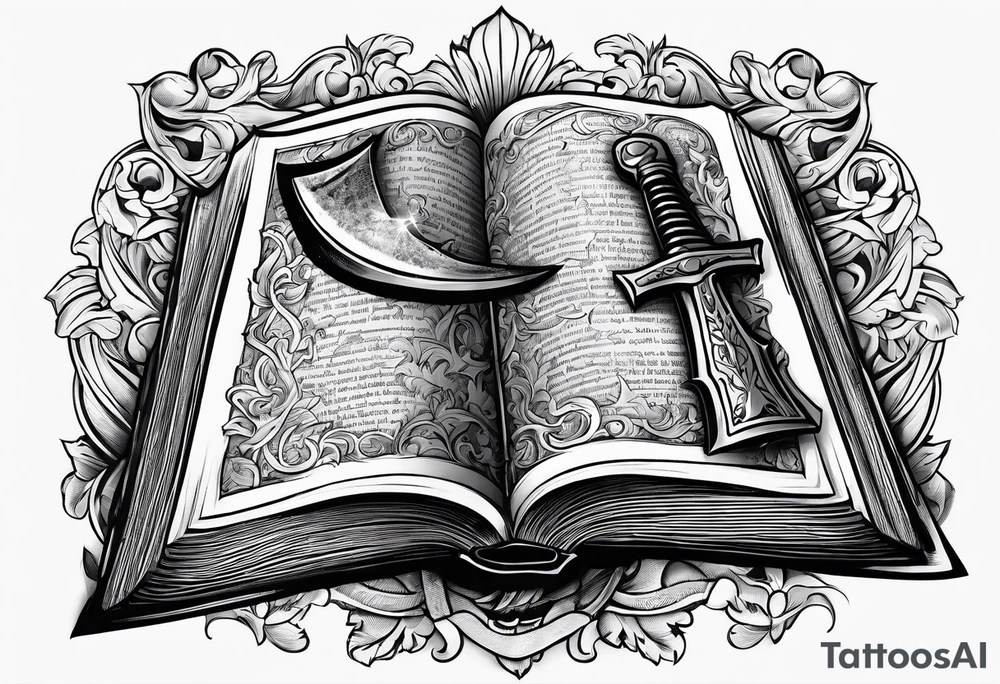 An opened bible with a battle Axe tattoo idea