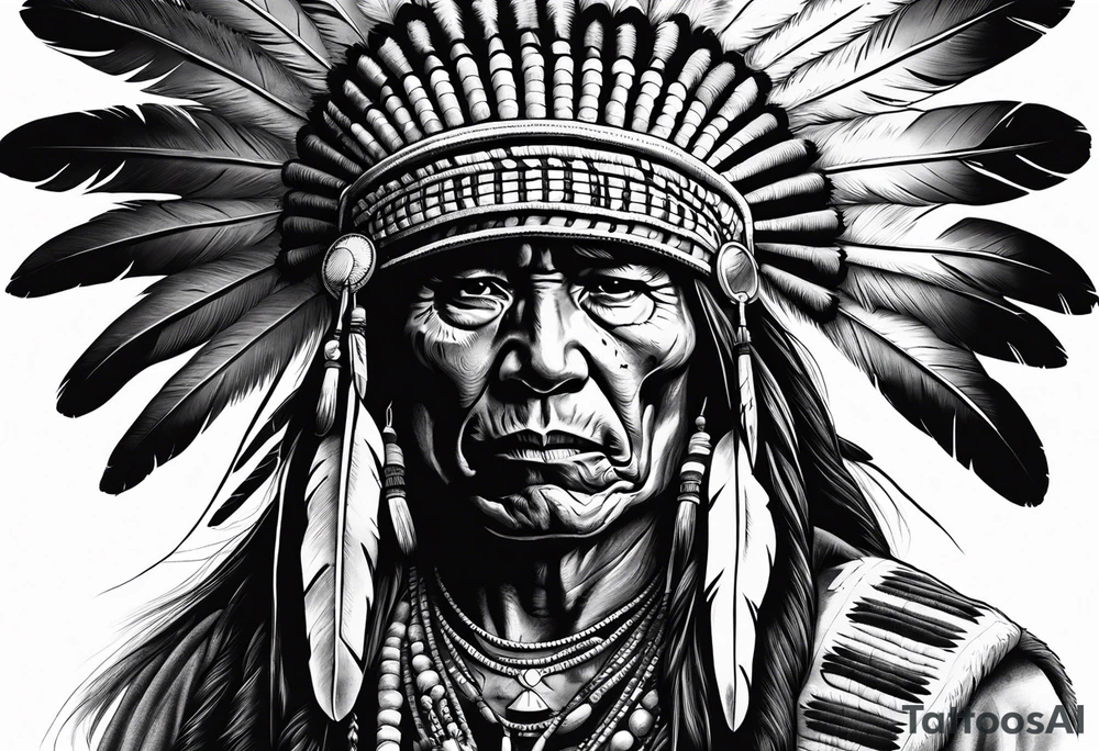 Native American war chief skull with bonnet tattoo idea