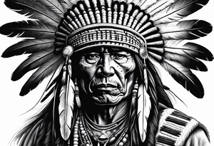 Native American war chief skull with bonnet tattoo idea