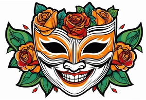 Laughing Male masquerade mask with orange and red roses tattoo idea