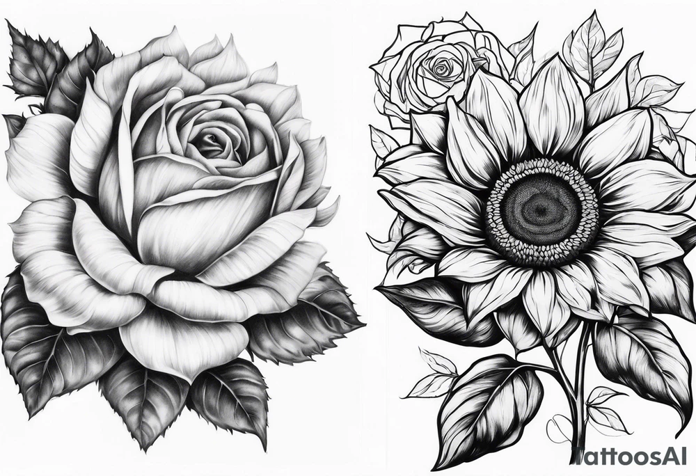 Sunflower and rose flower tattoo idea