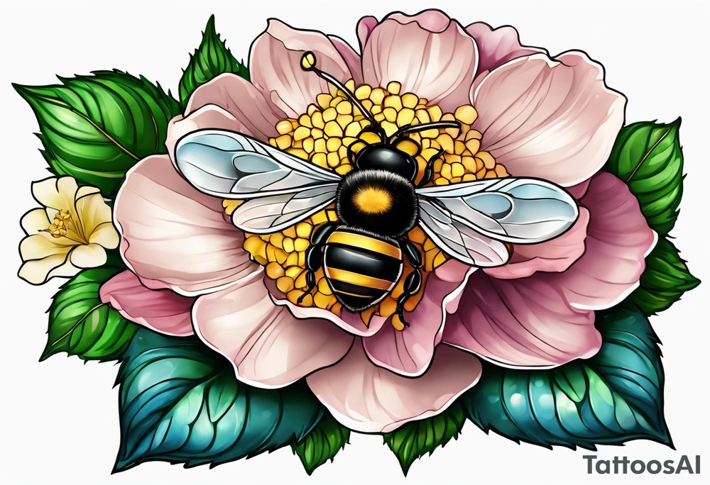 Small tattoo. There’s a hydrangea and a bee but they are not touching. Make the bee smaller than the hydrangea and have the bee off to the side. tattoo idea
