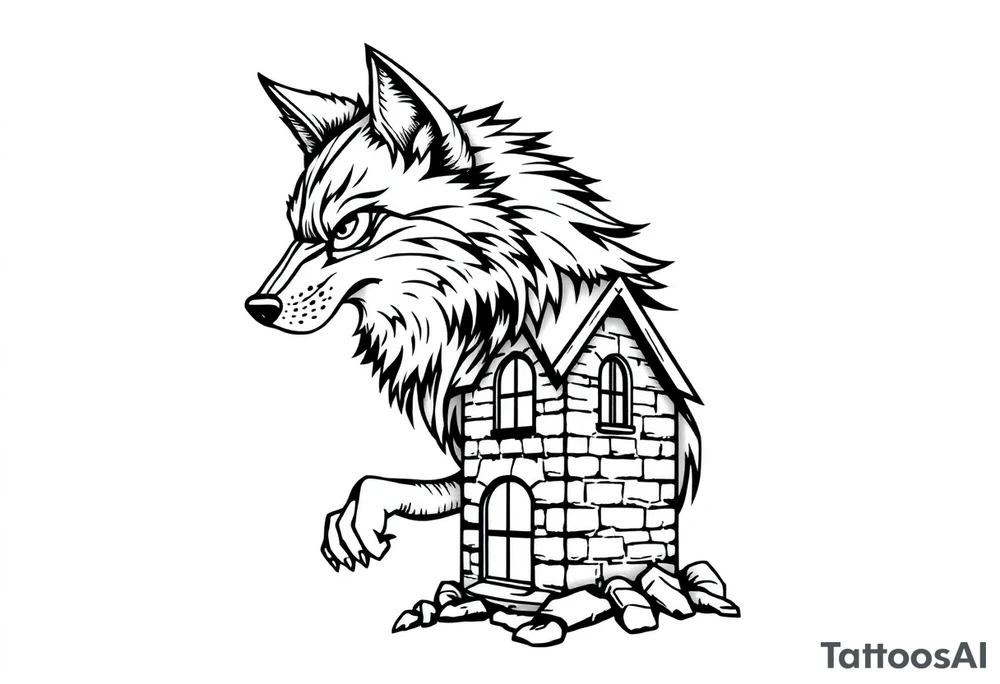 Big bad wolf huffing puffing and blowing a brick house down tattoo idea