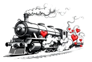 The steam locomotive has red hearts instead of smoke tattoo idea