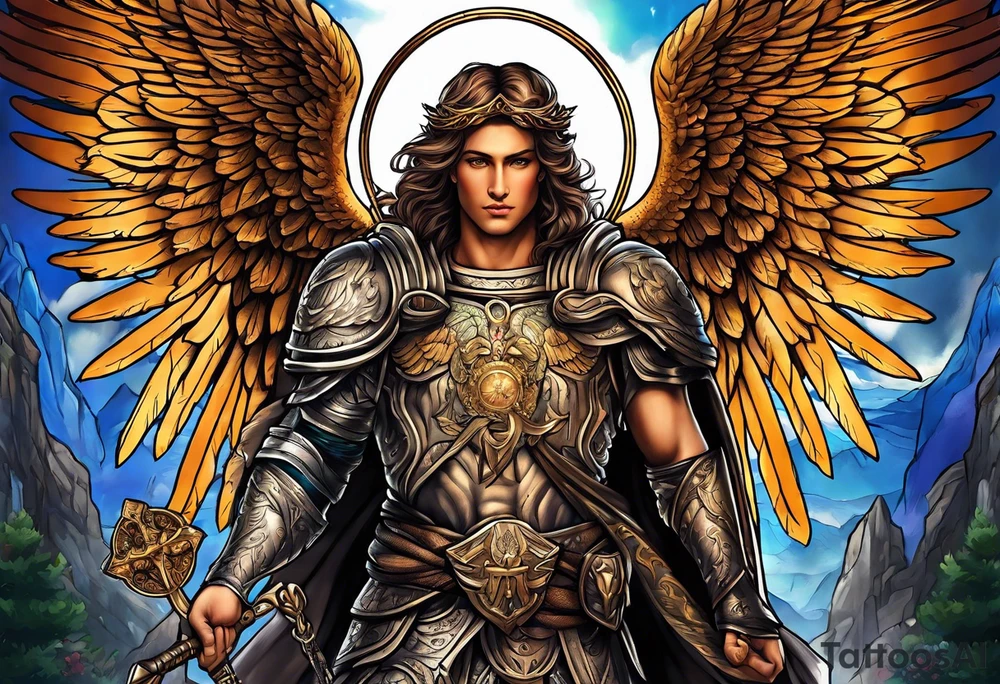 Michael the Archangel with ophanim tattoo idea