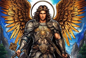 Michael the Archangel with ophanim tattoo idea