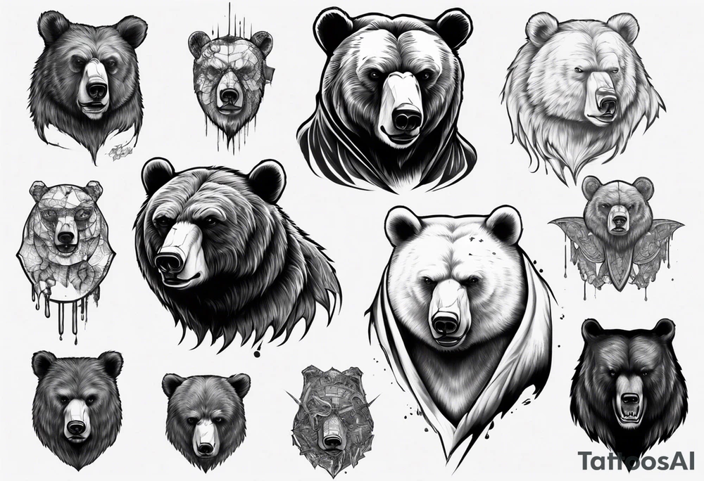 Serious bear behind a city tattoo idea