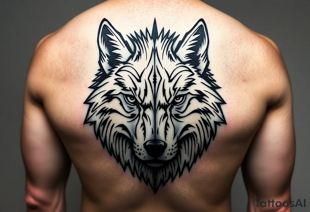 Wolf face to fit on quad above knee tattoo idea