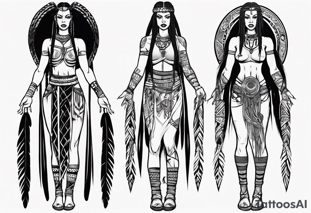 African female Viking  angel full body 
slim long face small mouth long braided hair tattoo idea