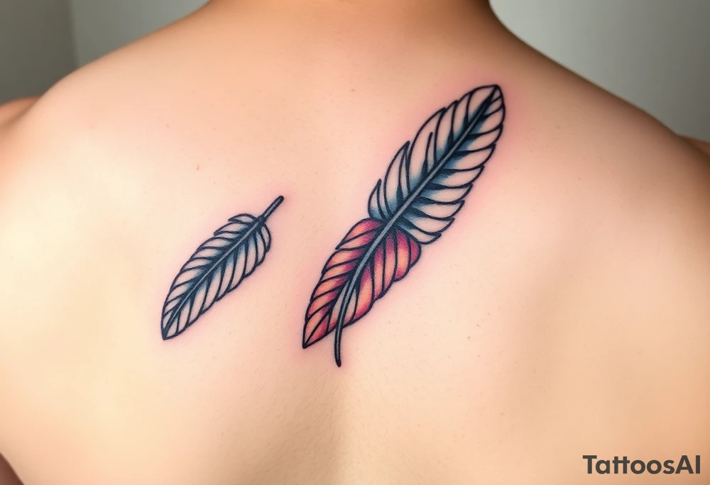 colorful feathers fine line elegant tattoo idea