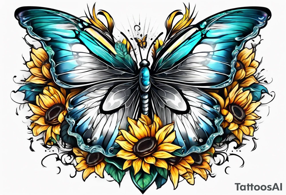 Wing cross with sunflower and butterflies tattoo idea
