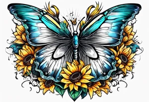 Wing cross with sunflower and butterflies tattoo idea