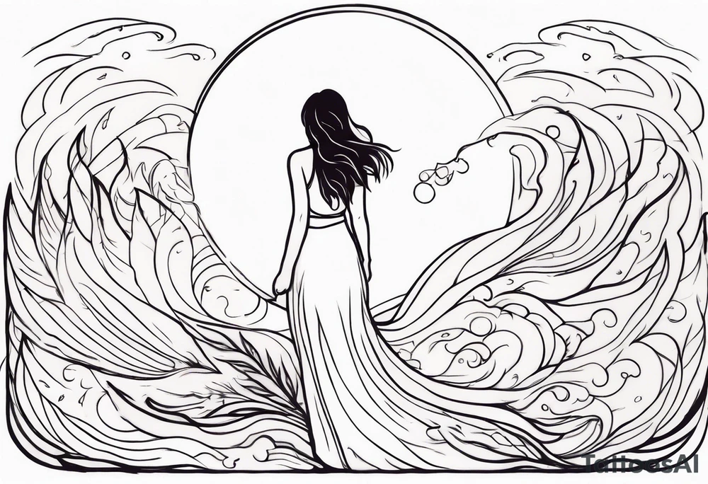Resurrection strength and courage overcoming trauma Beautiful Woman walking away fire and chaos to inner peace and self-love  ethereal tattoo idea
