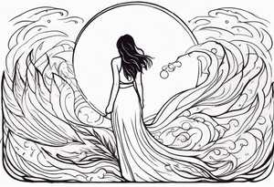 Resurrection strength and courage overcoming trauma Beautiful Woman walking away fire and chaos to inner peace and self-love  ethereal tattoo idea