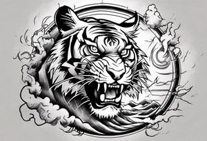 Tiger with lightning and the sun in the background for a forearm tattoo tattoo idea