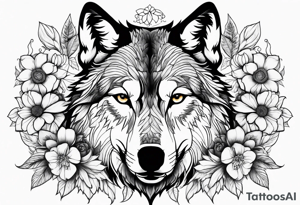 Wolf with flowers tattoo idea