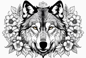 Wolf with flowers tattoo idea