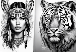 realistic native+animals american tattoo idea
