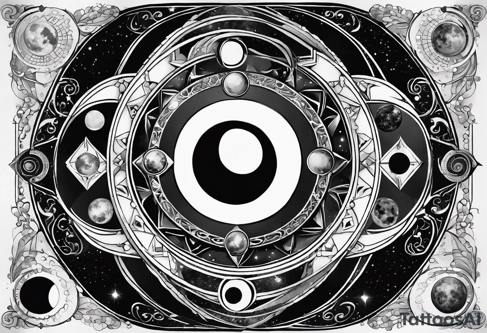 Astrology, Cancer, Natal Chart, symbolic, vision, yin yang, the moon, the sun, Uranus, Pluto, spiritual third eye, mystical armband tattoo idea