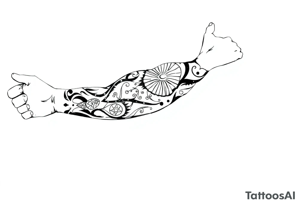 Sicilian Forearm tribal sleeve with patterns and symbols tattoo idea