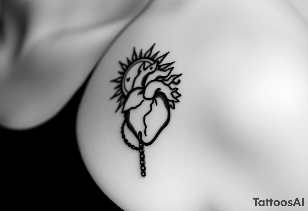 human heart chained within sun and moon tattoo idea