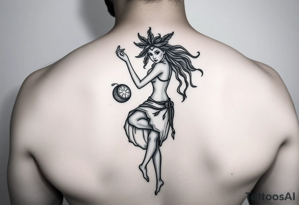 Dancing free spirit girl with a lime in a coconut tattoo idea