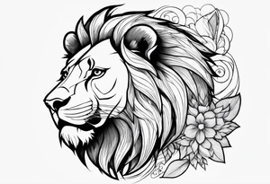 half sleeve from shoulder to elbow. lion for strength, kite for childhood, and light burst over the top of the shoulder. tattoo for a male so should be masculine. strong shade work tattoo idea