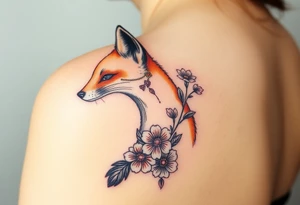 adult fox with jewelry smelling wild flowers tattoo idea