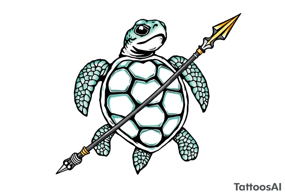 Turtle holding a trident tattoo idea