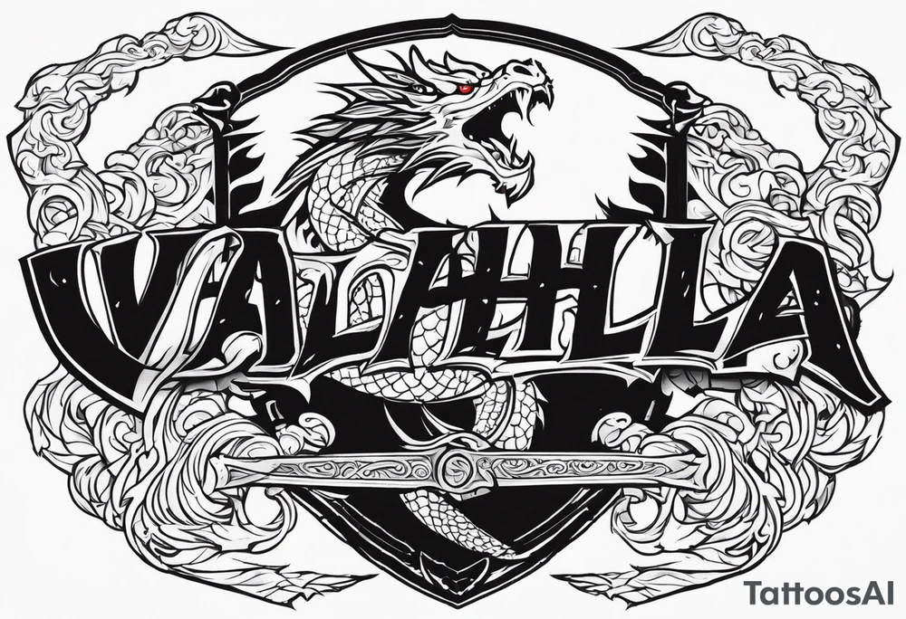Valhalla fire sword shield dragon tattoo idea