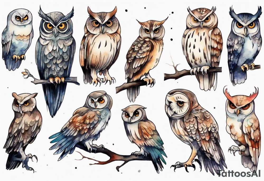 an owl with long legs walking at night tattoo idea