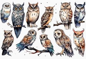 an owl with long legs walking at night tattoo idea