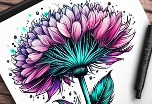 Pink purple and teal dandelion flower tattoo idea