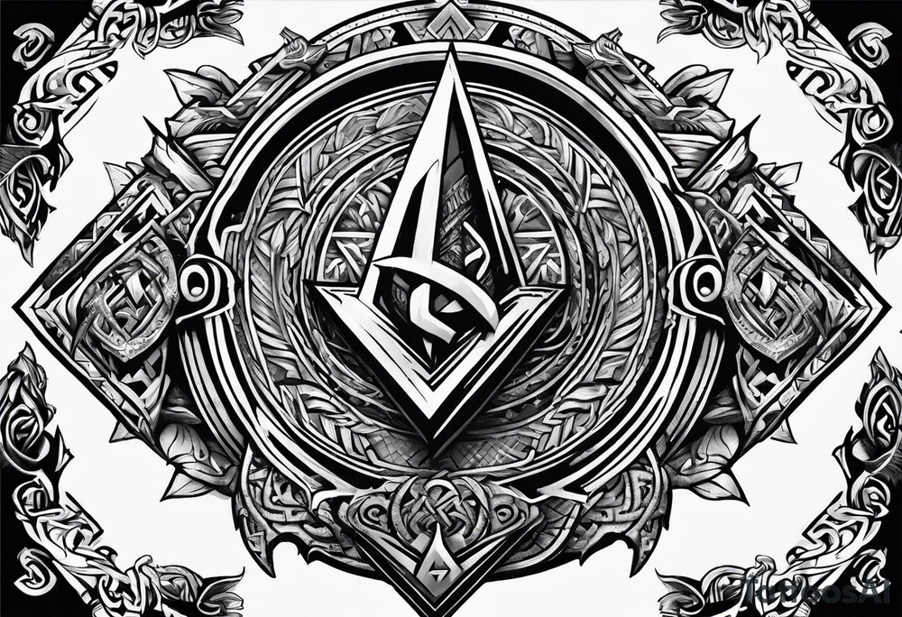 Valhalla sword shield dragon axe Valknut tribal tattoo idea Valhalla sword shield dragon axe Valknut tribal tattoo idea