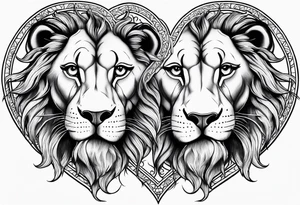 twin lion head shaped like a heart tattoo idea